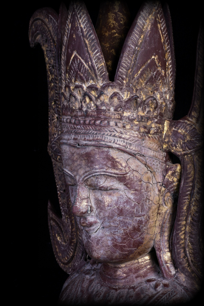 Extremely Rare 18C Wood Crowned Shan Burma Buddha #A090